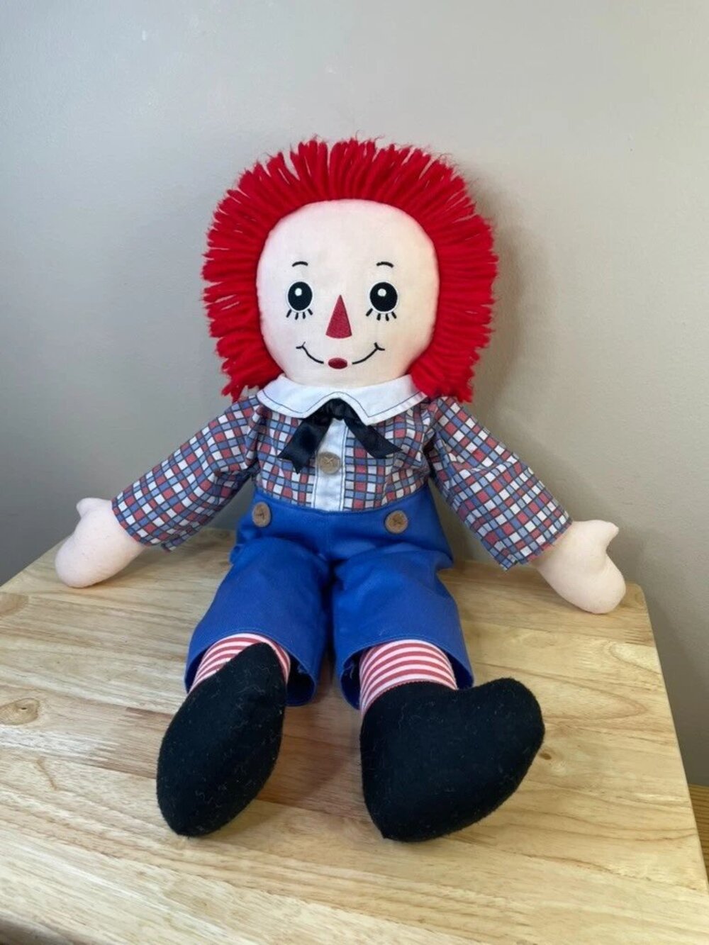22" Raggedy Andy Style Cloth Rag Doll Red Yarn Hair Unbranded Soft Plush Toy